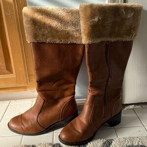 Y2K Thinsulate Fur-Lined Knee High Boots – Brown Faux Leather
